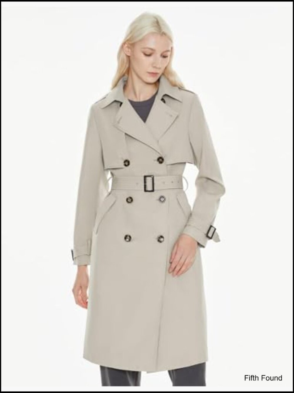 Women's Long Trench Coat Lightweight Double-Breasted Classic Lapel Overcoat - Picture 3 of 7